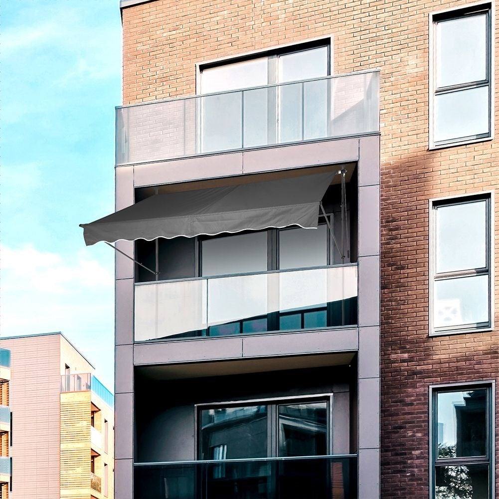 Gray awning: Protection against sun and rain, adjustable height