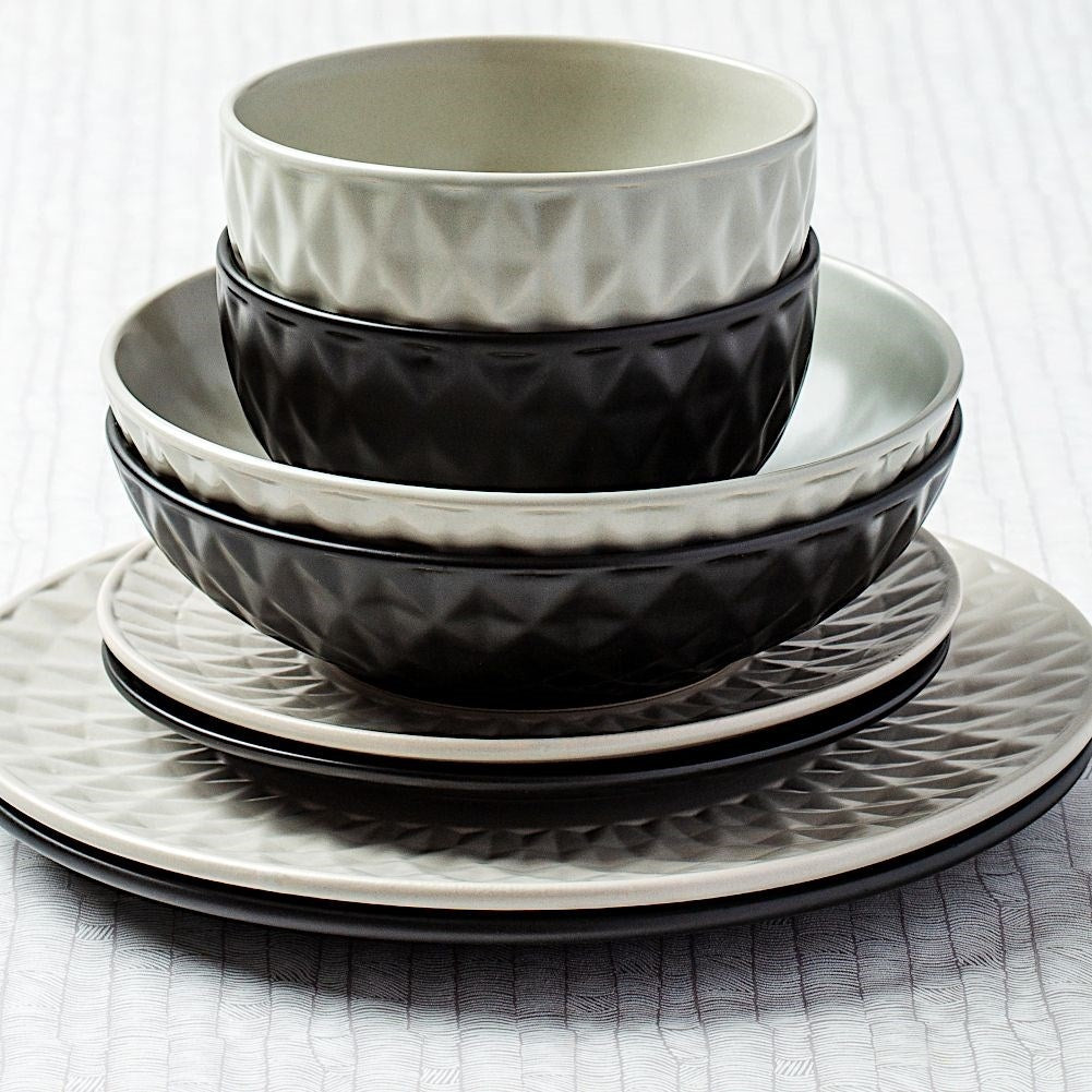 Gray ceramic dessert plate with impressive embossing