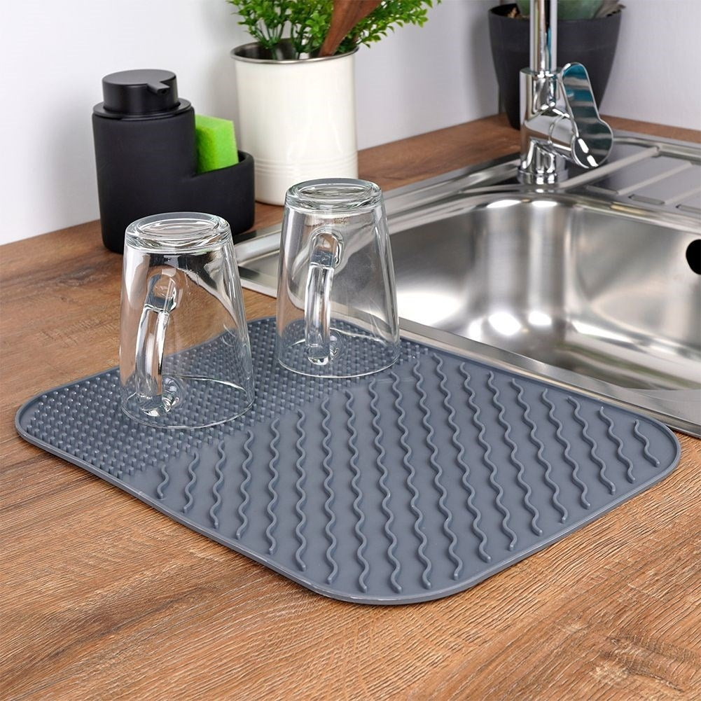 Gray dish mat - drying rack for dishes, easy to clean