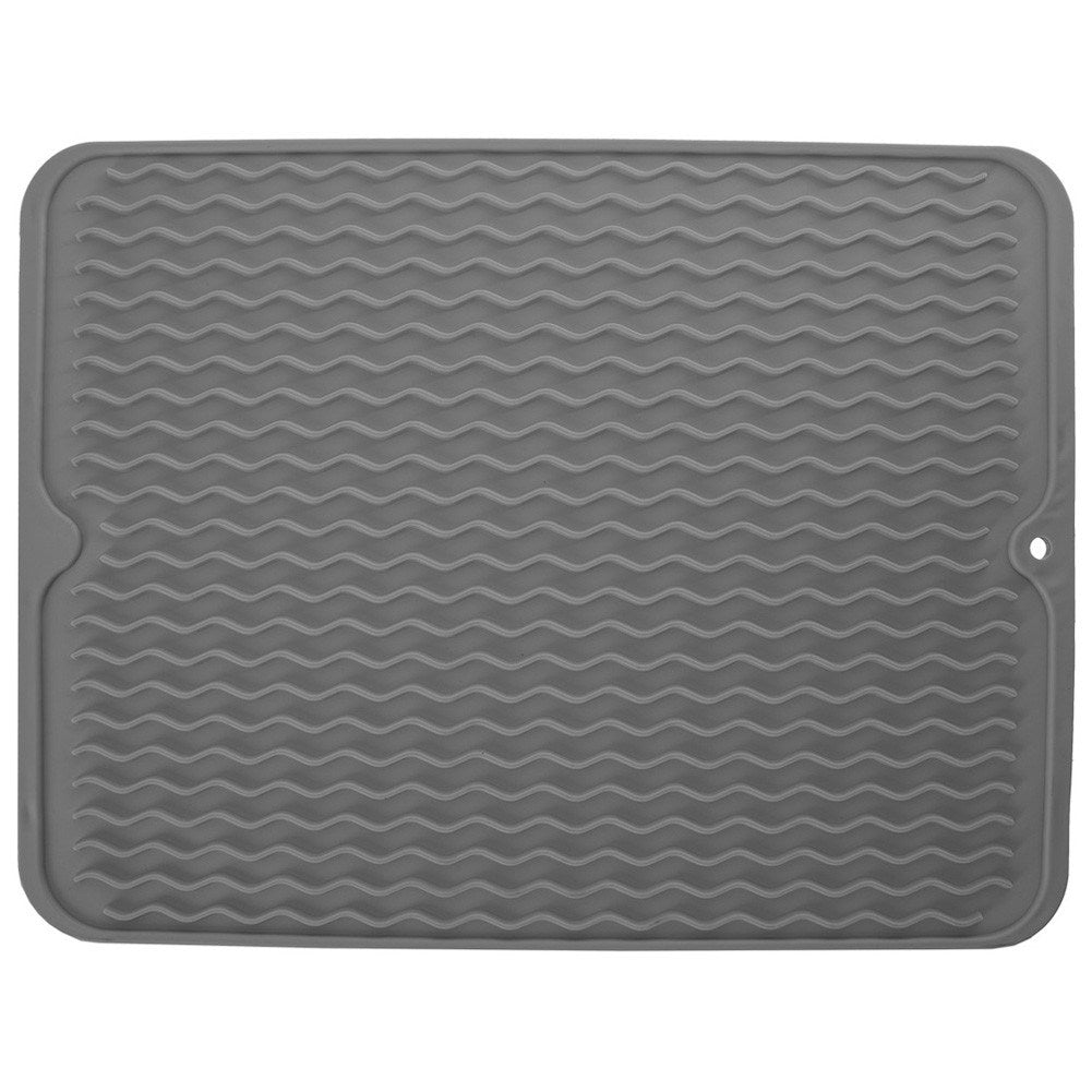 Gray dish mat with channels for quick drying and hygiene