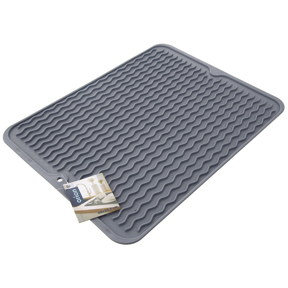 Gray dish mat with channels for quick drying and hygiene