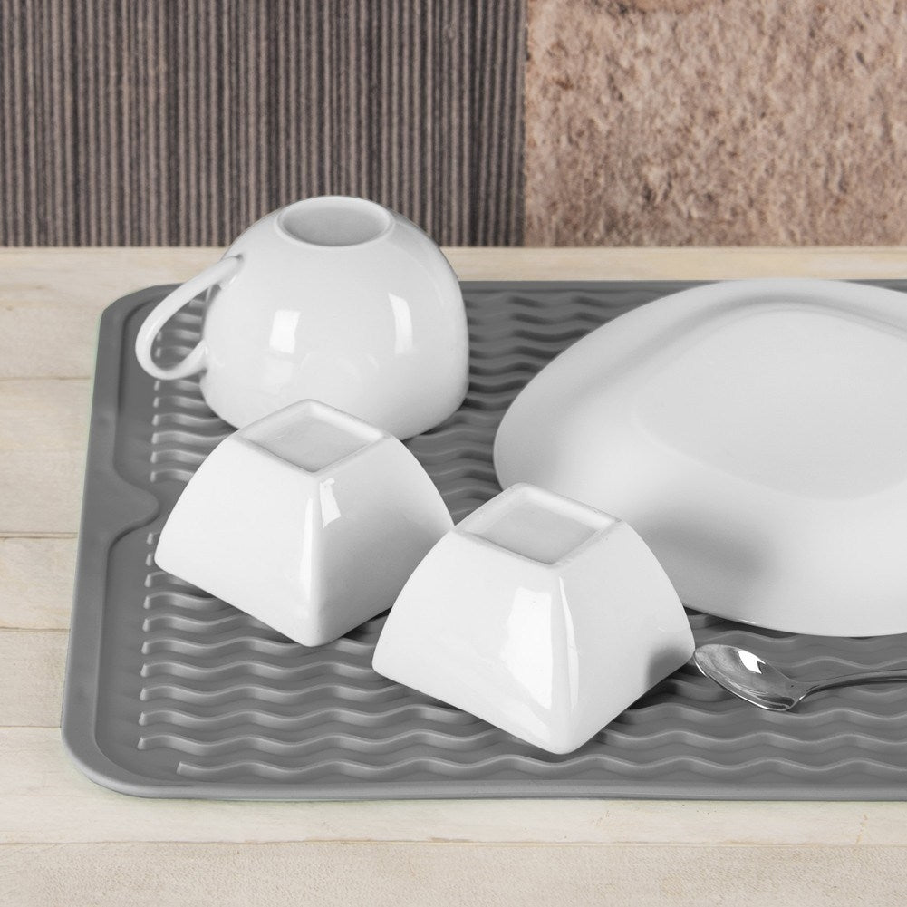 Gray dish mat with channels for quick drying and hygiene