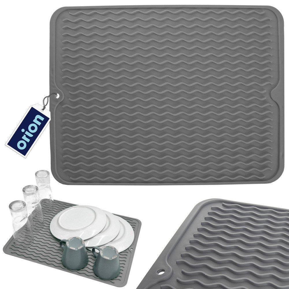 Gray dish mat with channels for quick drying and hygiene
