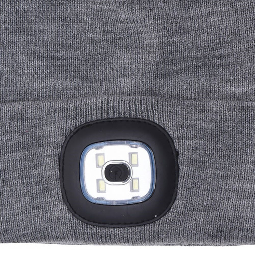 Gray knitted winter hat with LED light