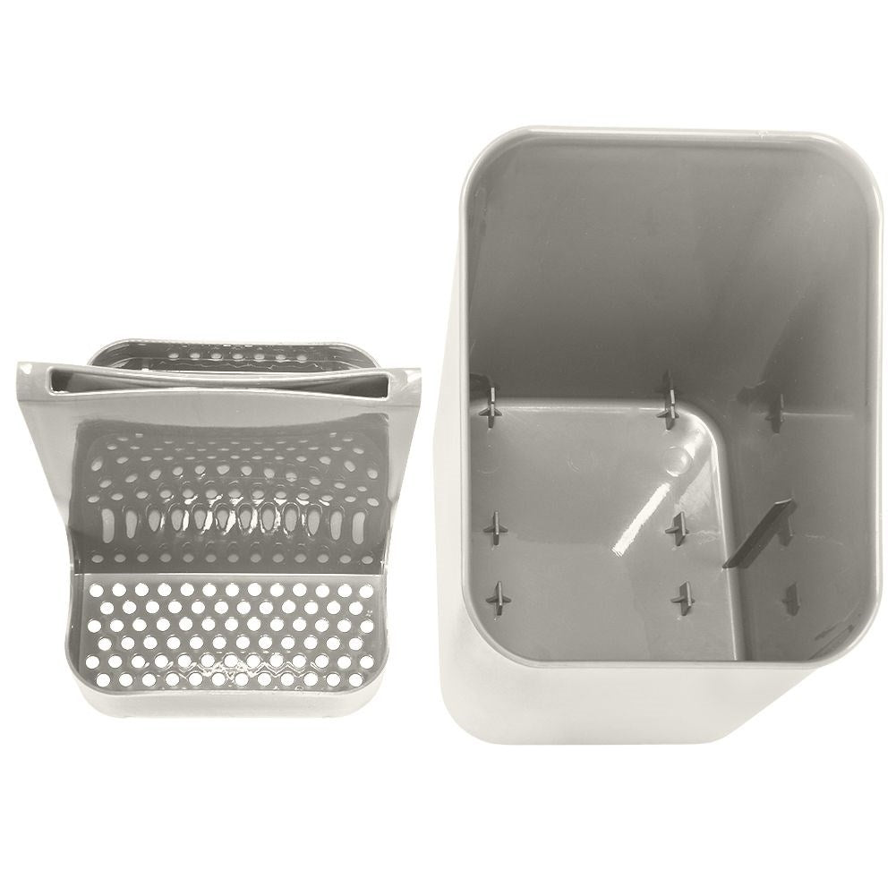 Gray plastic container with two compartments for cutlery storage