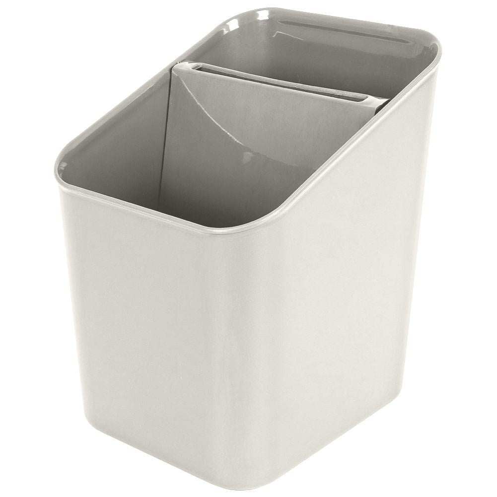 Gray plastic container with two compartments for cutlery storage