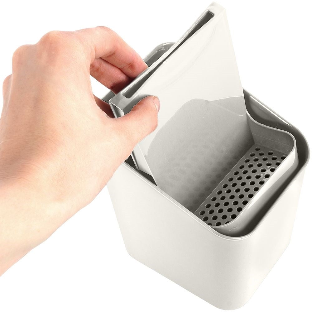 Gray plastic container with two compartments for cutlery storage