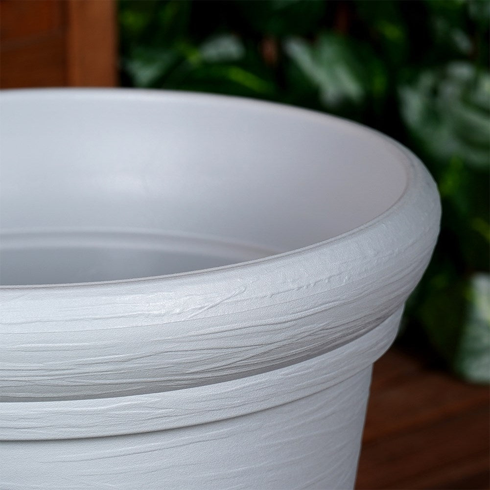 Gray plastic pot with stylish patterns, weatherproof for garden