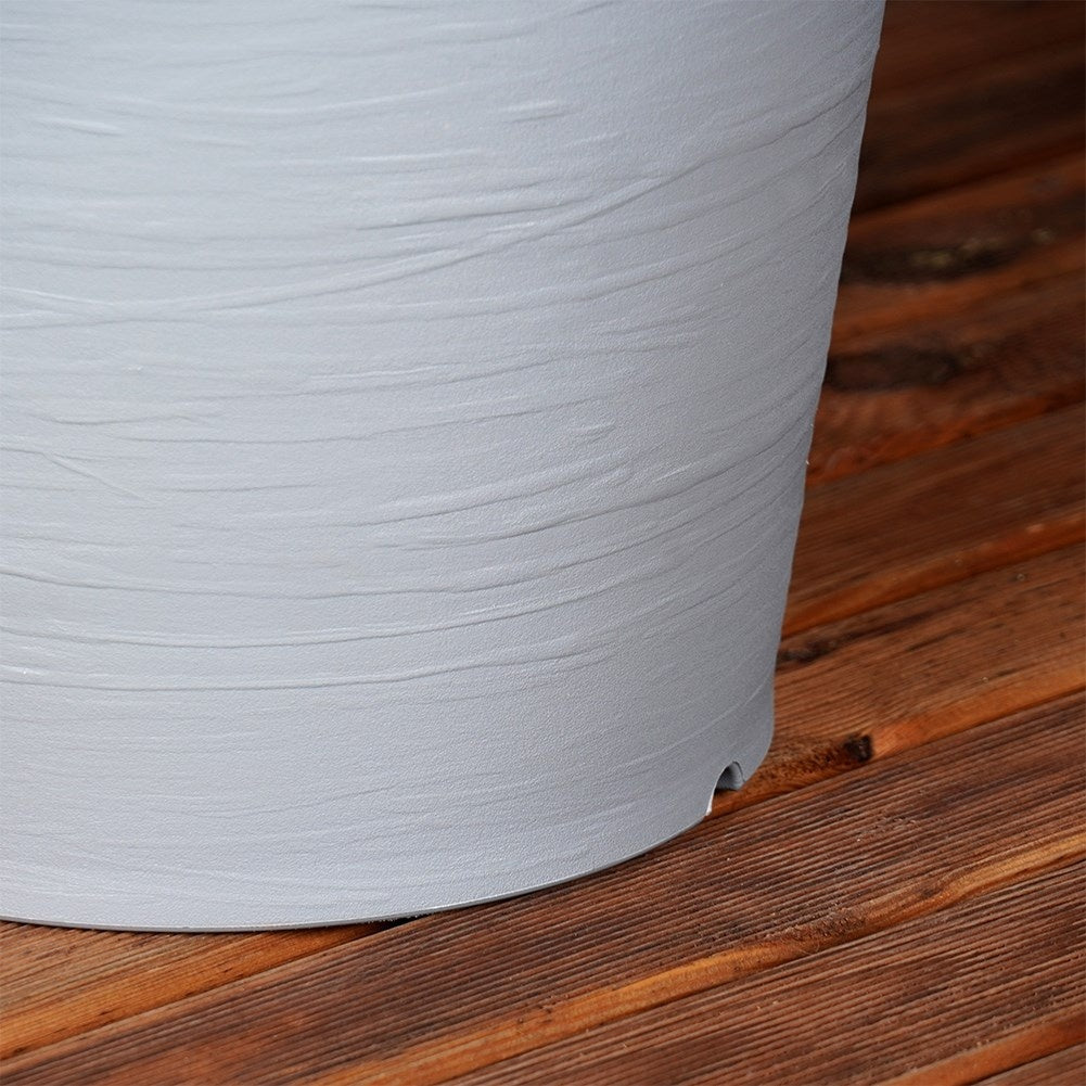 Gray plastic pot with stylish patterns, weatherproof for garden