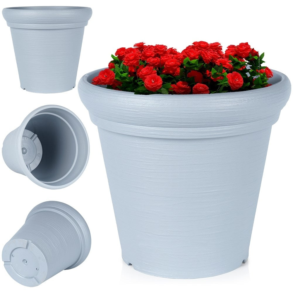 Gray plastic pot with stylish patterns, weatherproof for garden