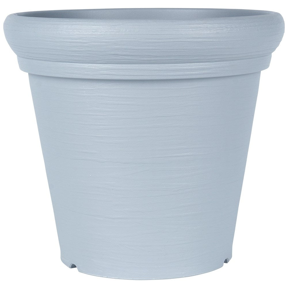 Gray plastic pot with stylish patterns, weatherproof for garden