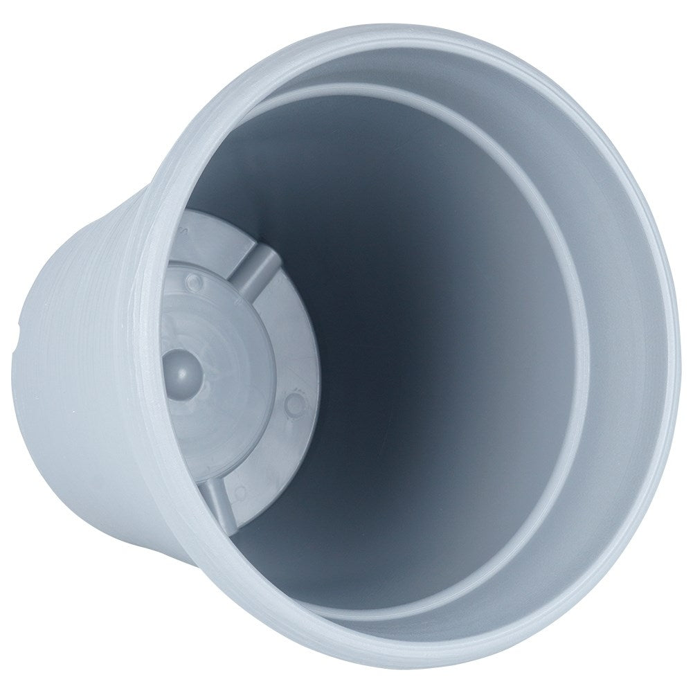 Gray plastic pot with stylish patterns, weatherproof for garden