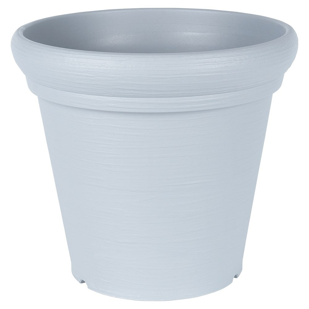 Gray plastic pot with stylish patterns, weatherproof for garden