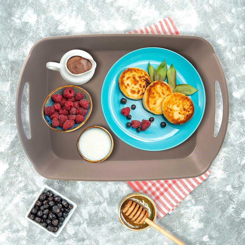Gray serving tray with handles 43.5x31.5x9 cm