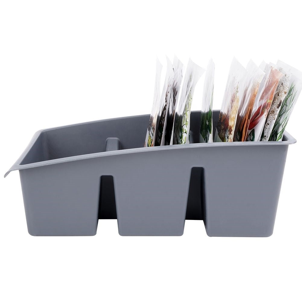 Gray storage box for plastic spice bags