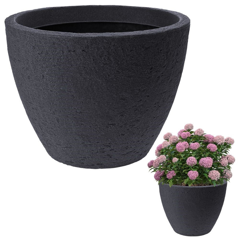 Gray weatherproof flower pot in stone imitation for garden