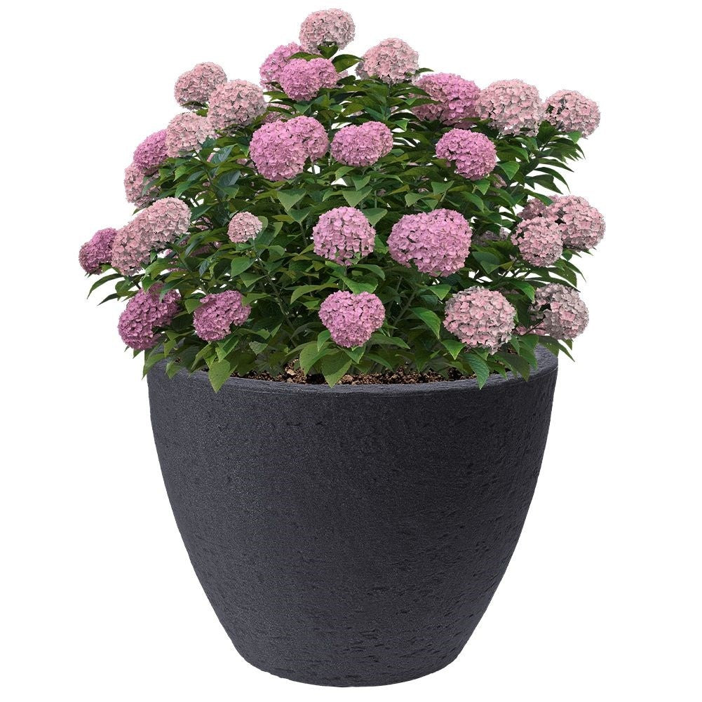 Gray weatherproof flower pot in stone imitation for garden
