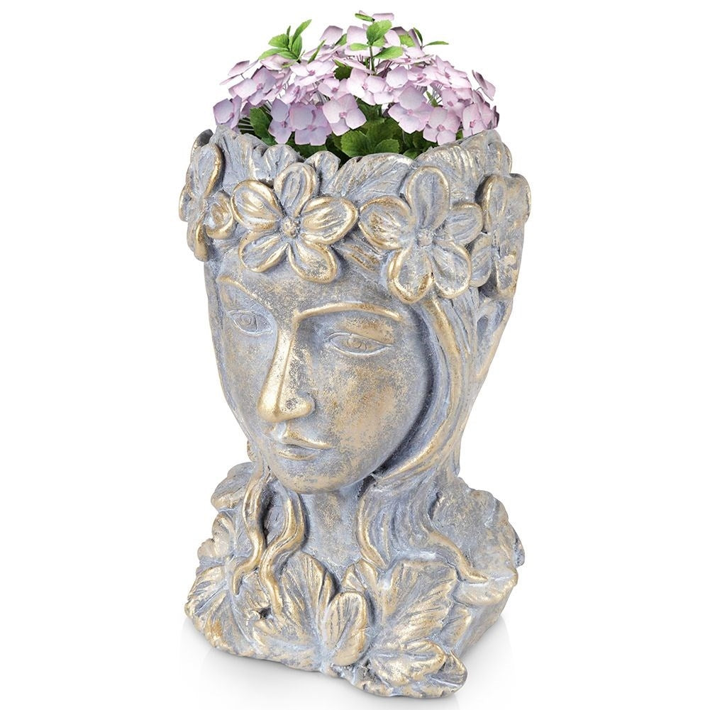Greek Head Flower Pot in Gold Cement