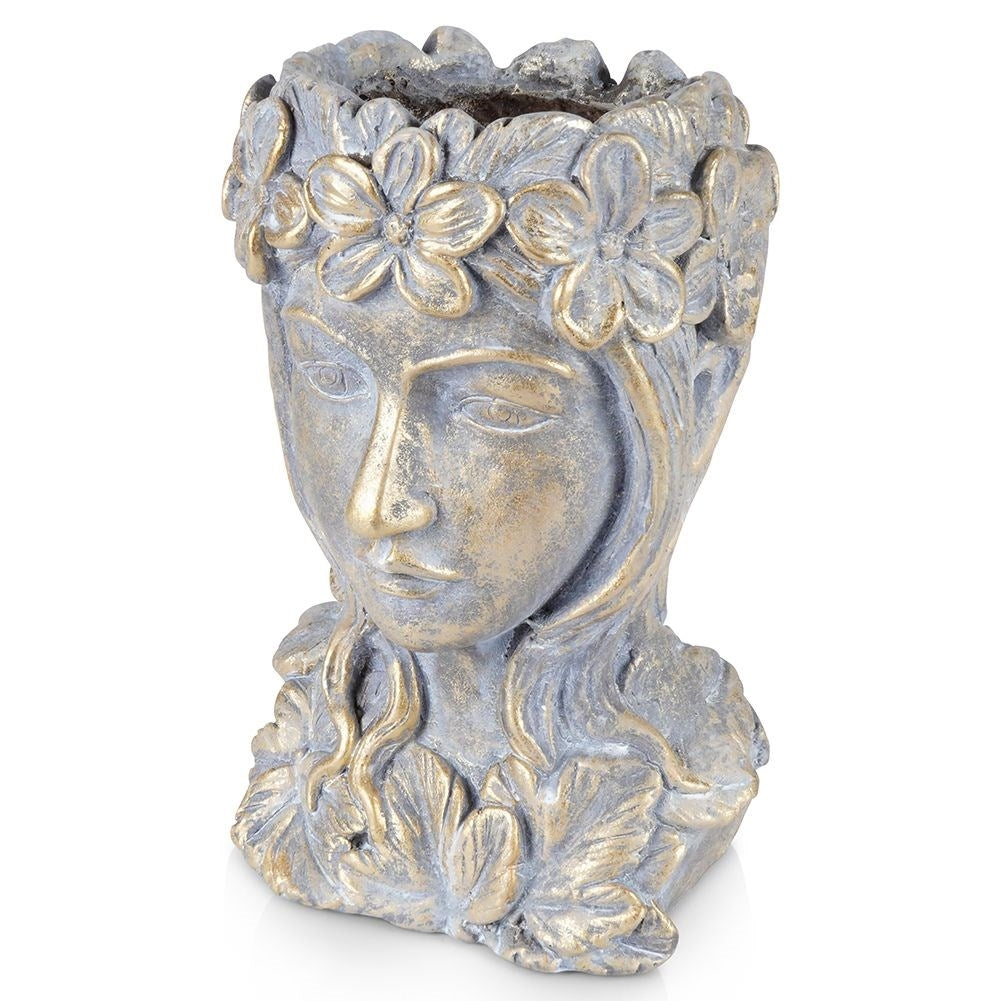 Greek Head Flower Pot in Gold Cement