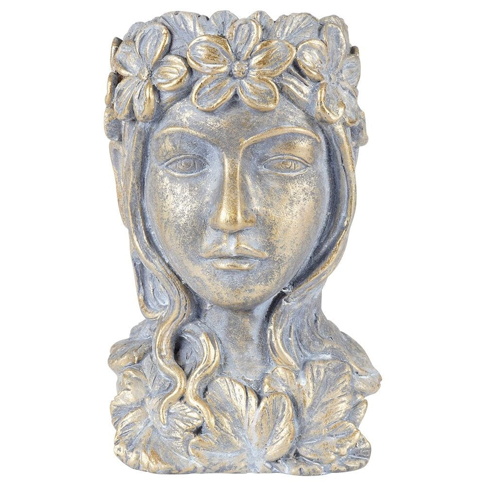Greek Head Flower Pot in Gold Cement