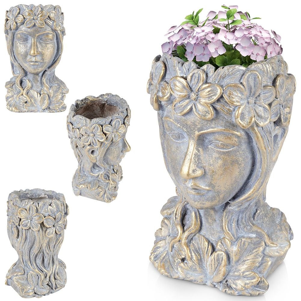 Greek Head Flower Pot in Gold Cement