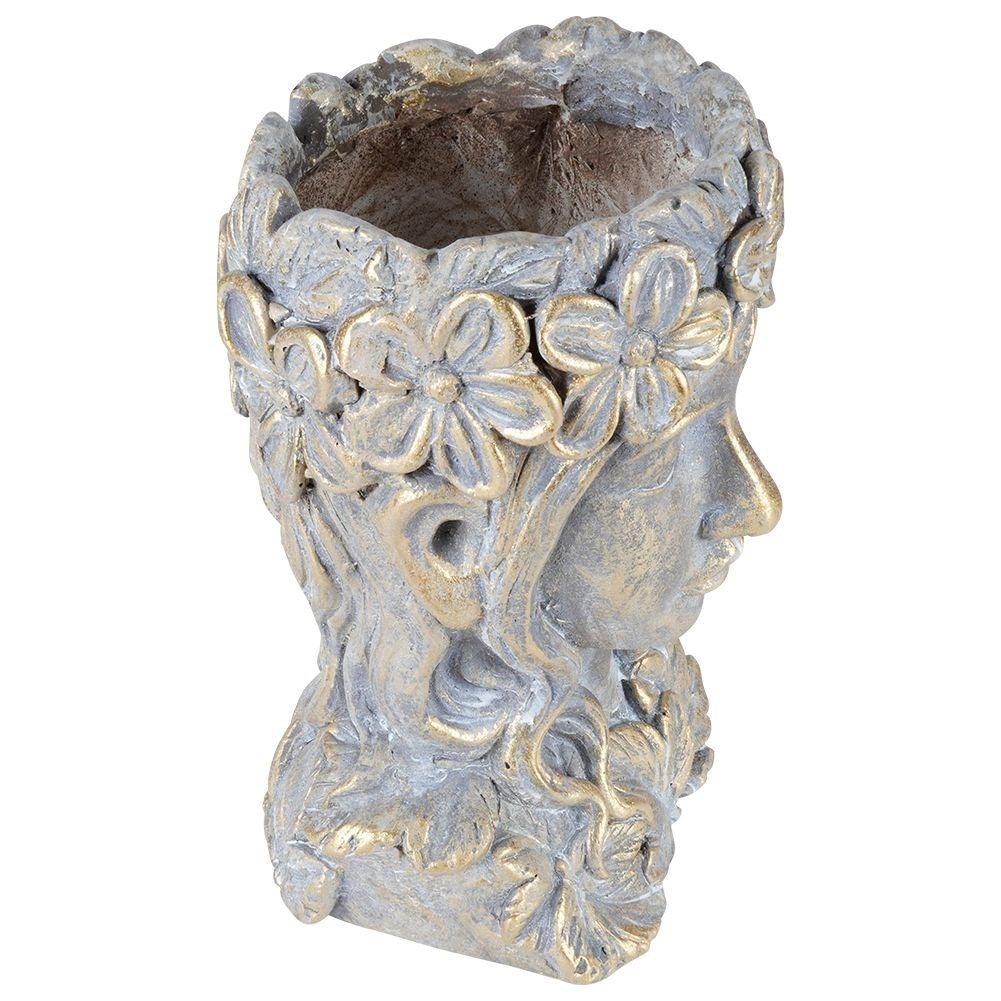 Greek Head Flower Pot in Gold Cement