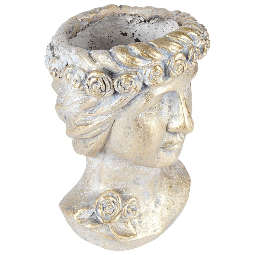 Greek Head Flower Pot in Gold Cement for Unique Decor