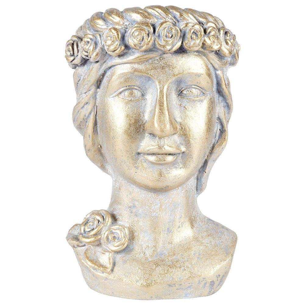 Greek Head Flower Pot in Gold Cement for Unique Decor