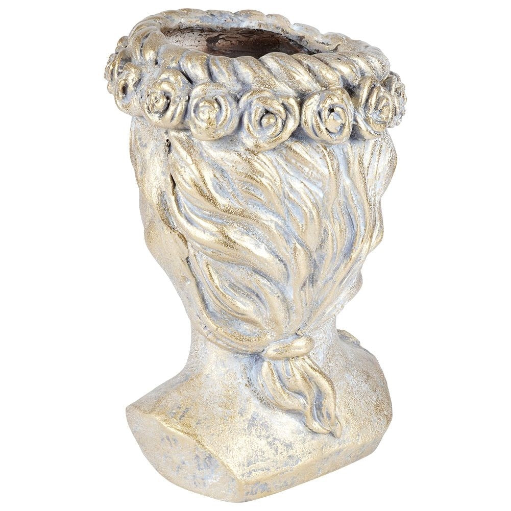 Greek Head Flower Pot in Gold Cement for Unique Decor