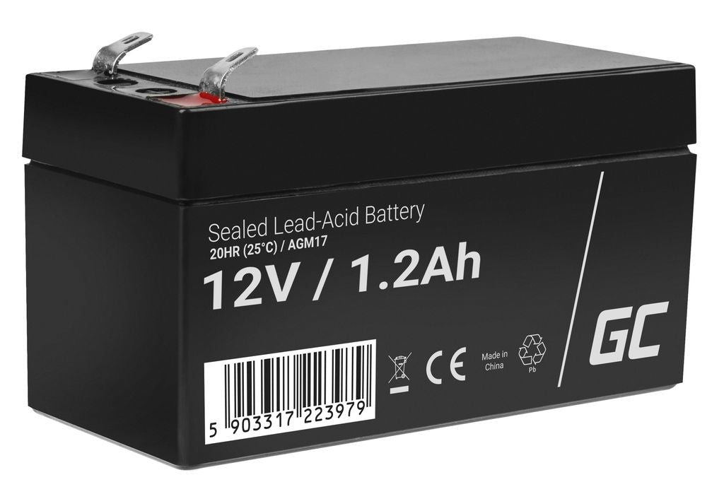 Green Cell 12V 1.2Ah VRLA Battery for Alarms, Cash Registers, and Toys