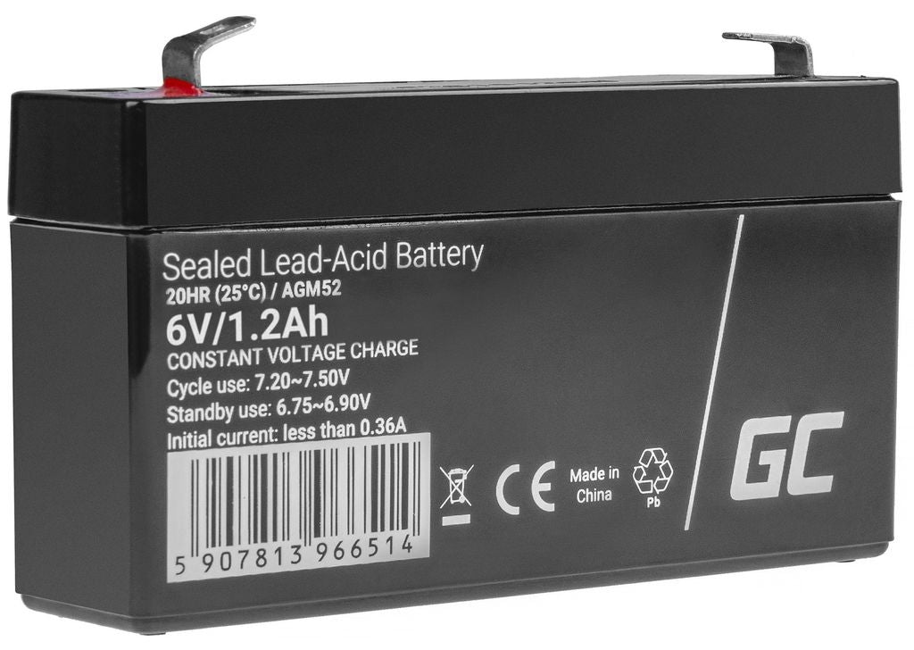 Green Cell 6V 1.2Ah VRLA Battery Maintenance Free for Alarms & Toys