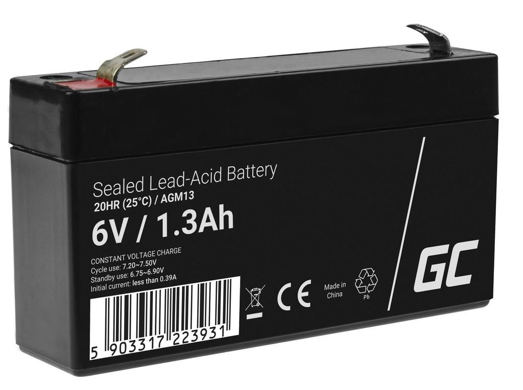 Green Cell 6V 1.3Ah VRLA Battery - Maintenance-Free for Alarms & Toys
