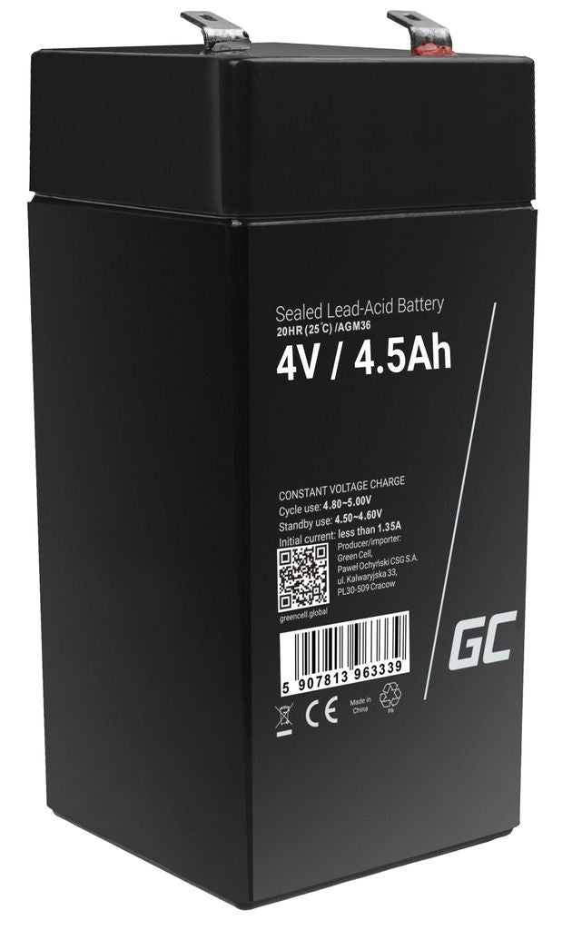 Green Cell AGM VRLA 4V 4.5Ah Maintenance-Free Battery for Alarms & Toys