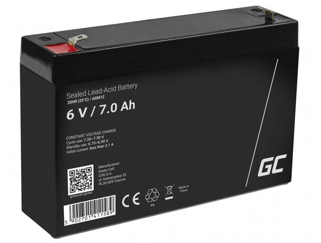 Green Cell AGM VRLA 6V 7Ah maintenance-free battery for alarm systems, cash registers, toys