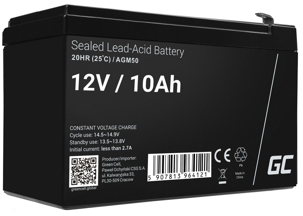 Green Cell Agm Vrla 12V 10Ah underhållsfritt batteri för UPS-enheter