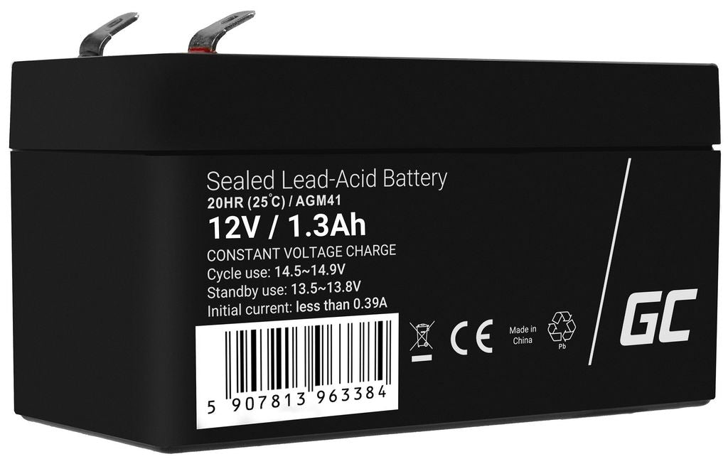Green Cell Agm Vrla 12V 1.3Ah underhållsfritt batteri för larm och leksaker