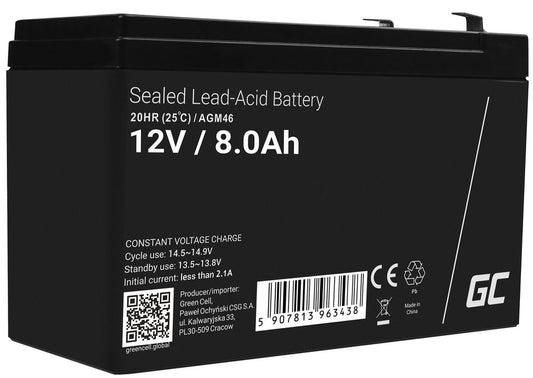 Green Cell Agm Vrla 12V 8Ah underhållsfritt batteri