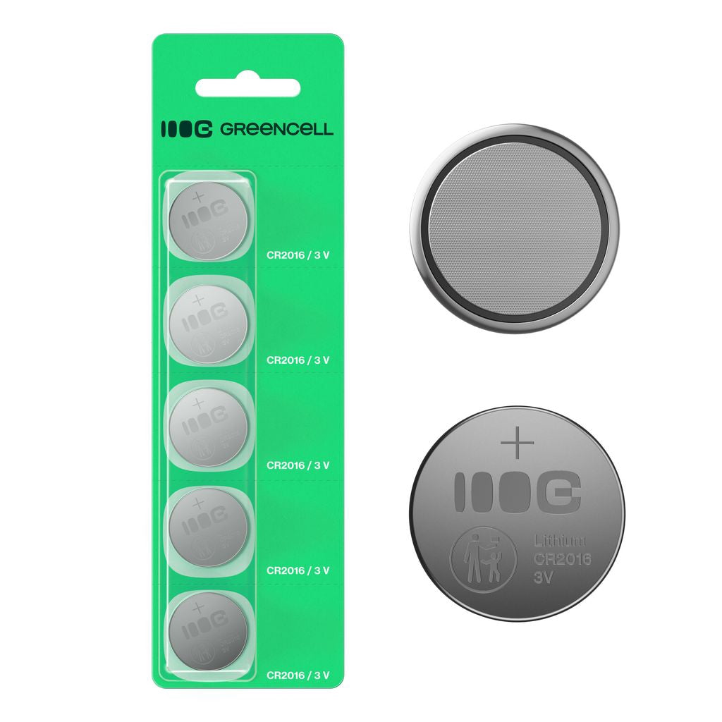 Green Cell Blister 5X Litiumknappcellsbatteri Cr2016 3V 80mAh