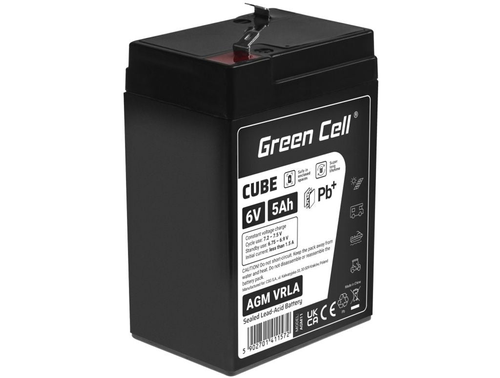Green Cell CUBE AGM 6V 5Ah Gel Battery - IP54 for Kids' Toys & Alarms