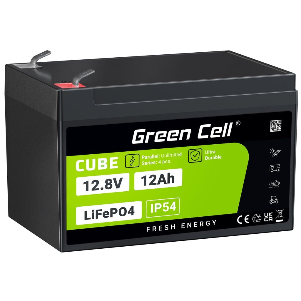 Green Cell Cube Lifepo4 12Ah 12,8V 153,6Wh litiumjärnfosfatbatteri