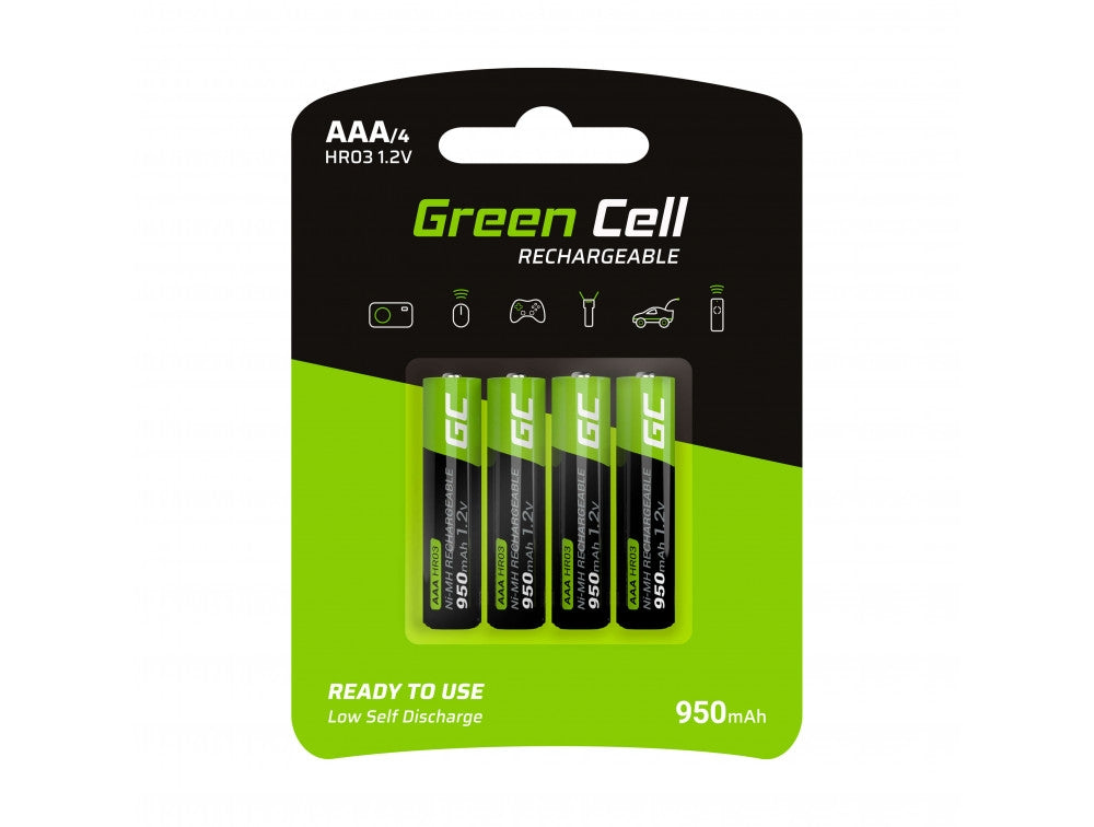 Green Cell Rechargeable AAA Batteries 950mAh, 1.2V, 4-pack