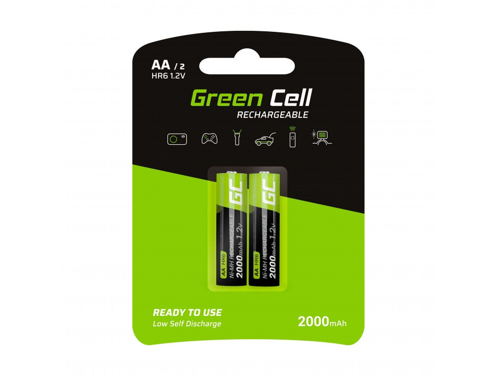 Green Cell Rechargeable AA Batteries 2000mAh, 1.2V, 2-pack