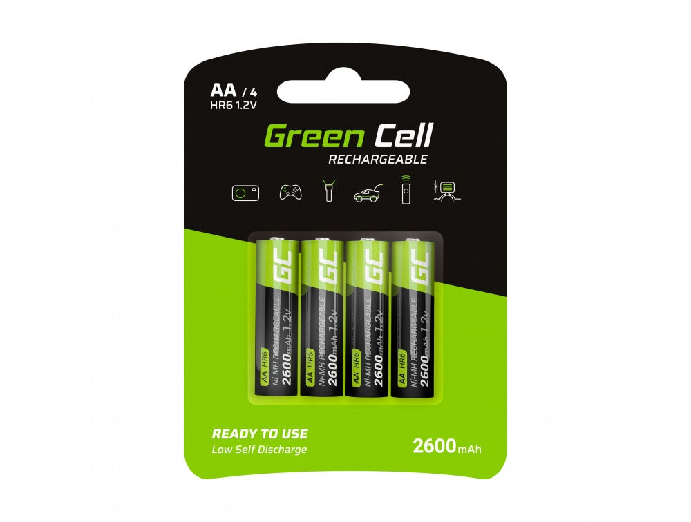 Green Cell Rechargeable AA Batteries 2600mAh, 1.2V, 4-pack
