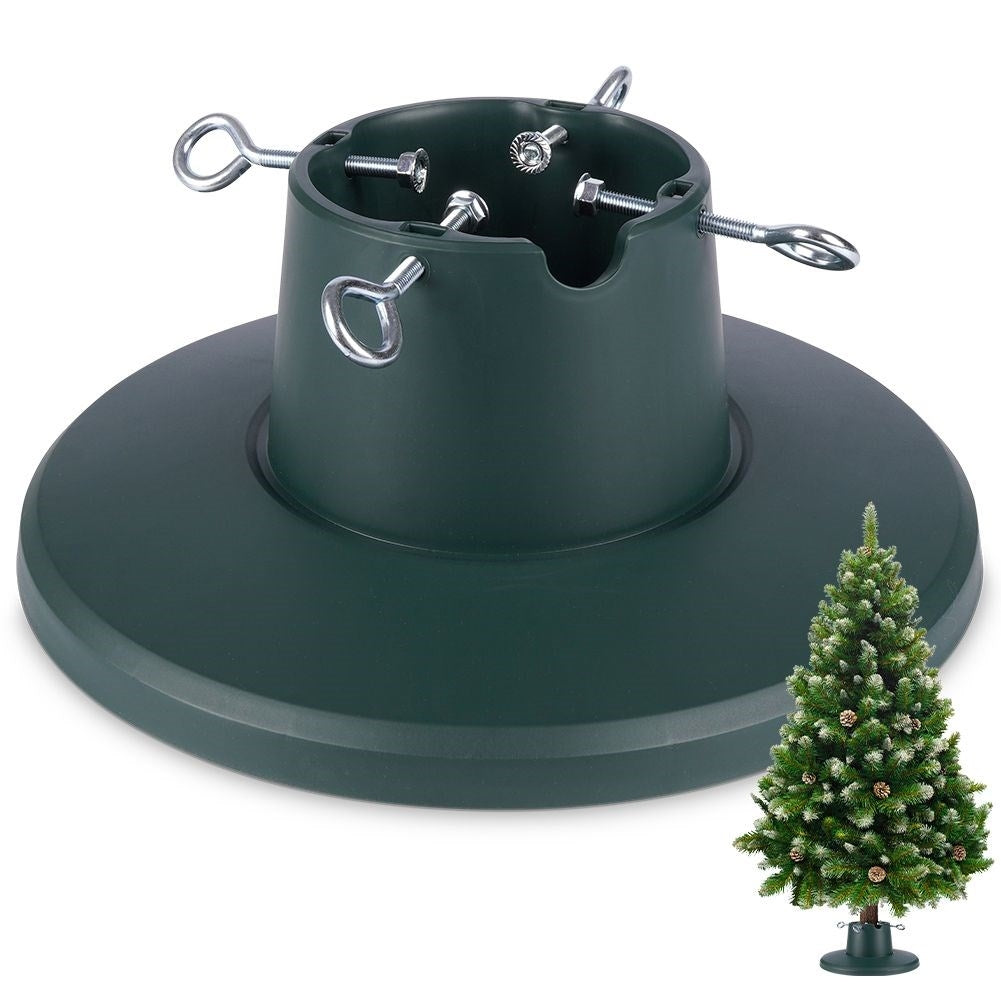 Green Christmas tree base with water container and adjustable screws