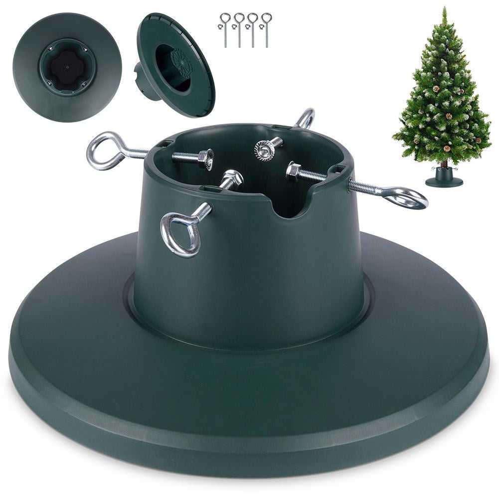 Green Christmas tree base with water container and adjustable screws