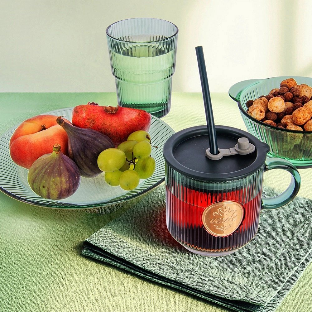 Green Glass Dessert Plate, 20.5 cm Ribbed Design