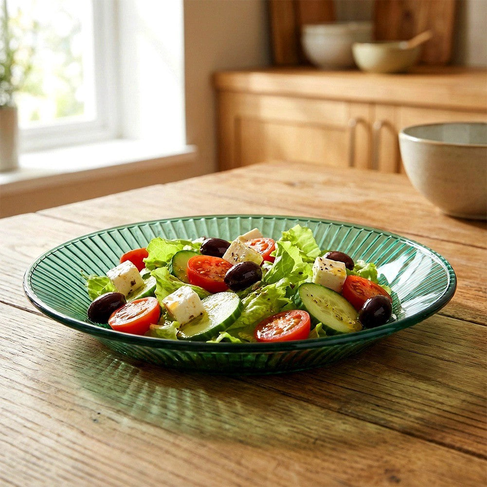 Green Glass Dessert Plate, 20.5 cm Ribbed Design