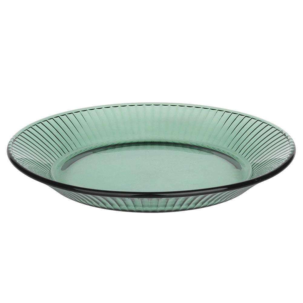 Green Glass Dessert Plate, 20.5 cm Ribbed Design