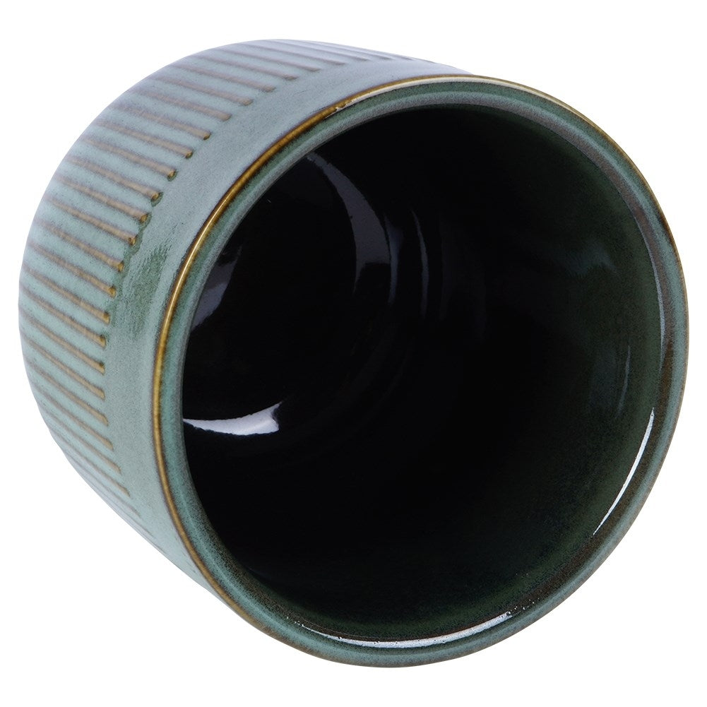 Green Glazed Porcelain Flowerpot with Fluted Surface