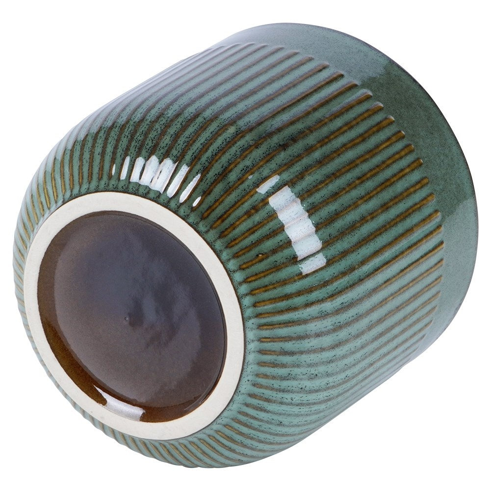 Green Glazed Porcelain Flowerpot with Fluted Surface